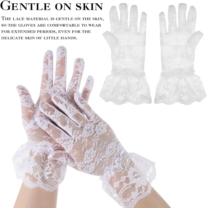 Mini Lace Umbrellas, White Embroidery Parasol Floral Lace Wrist Gloves for Women Vintage Bridal Umbrella Set for Wedding Tea Party Photography Props