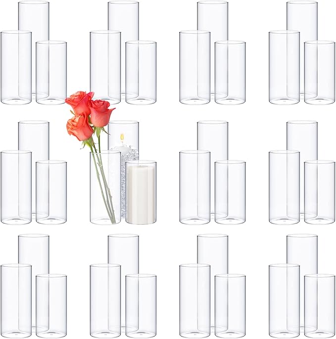 36 Pcs Cylinder Vases Set for Centerpieces, 6/8/10 Inch Tall Clear Glass Vase, Hurricane Floating Candle Holder for Wedding Table Decor, 2.5''/2.7''/3.3''' Diameter (2.5'' X 5'',6'',8'')
