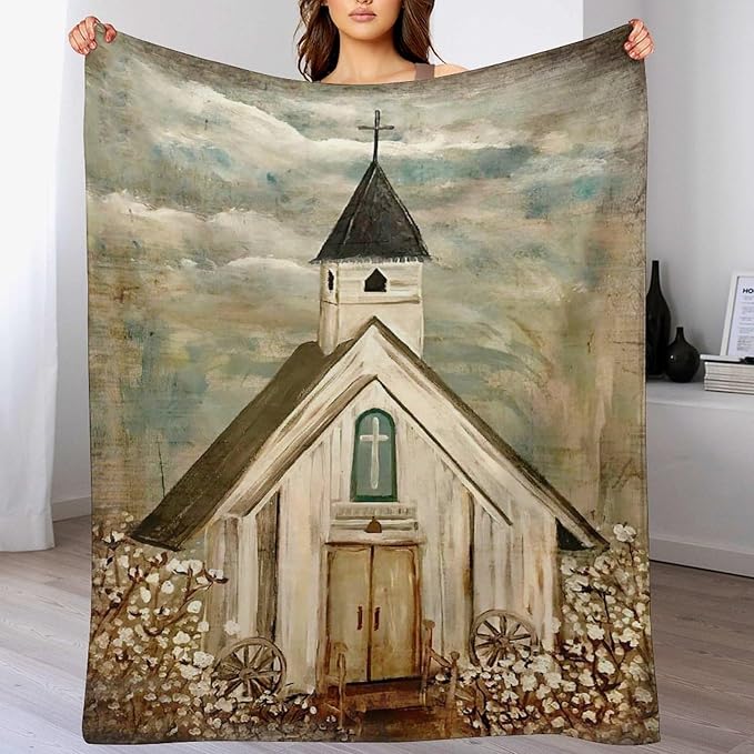 Christian Church Blanket Religious Gifts for Women Men Christian Throw Blanket for Kids Adults Soft Warm Cozy Fleece Blanket for Couch Sofa Bed 50"x60"