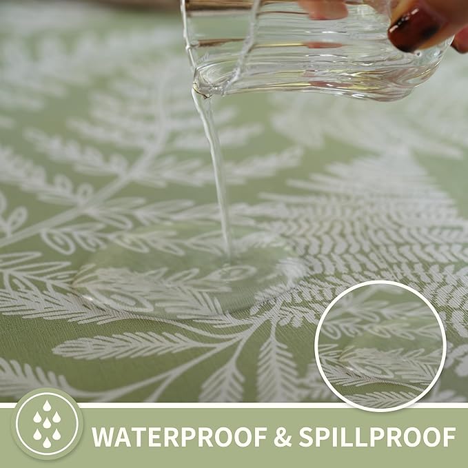 Rectangle Table Cloth,100% Waterproof Tablecloth Oil Proof Spill Proof Vinyl Table Cloth, Wipe Clean Plastic Table Cover for Dining, Camping, Indoor and Outdoor 54" x 102",Green Leaves