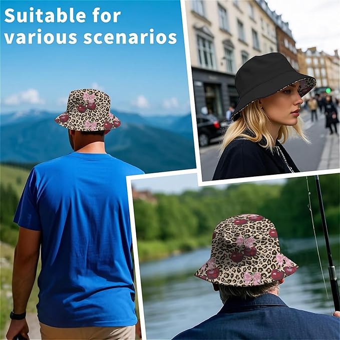 Bucket Hat for Women Men Unisex Sun Cap Packable Outdoor Fisherman Hat Headwear,Reversible Double-Side-Wear