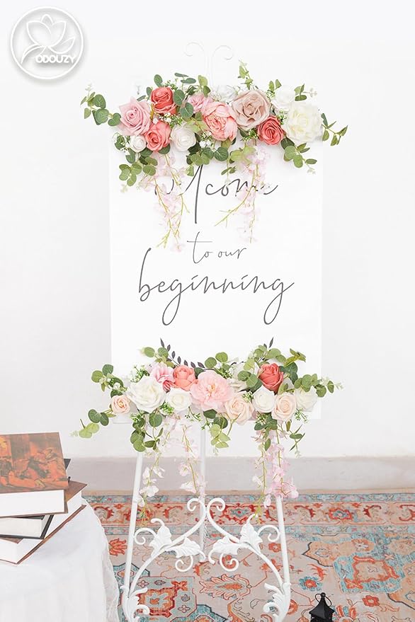 Pack of 2 Wedding Arch Decorations Artificial Hanging Flowers Floral Swag for Wedding Welcome Sign Backdrop Balloon Arch Home Party Bridal Ceremony Reusable(Pink Vine)