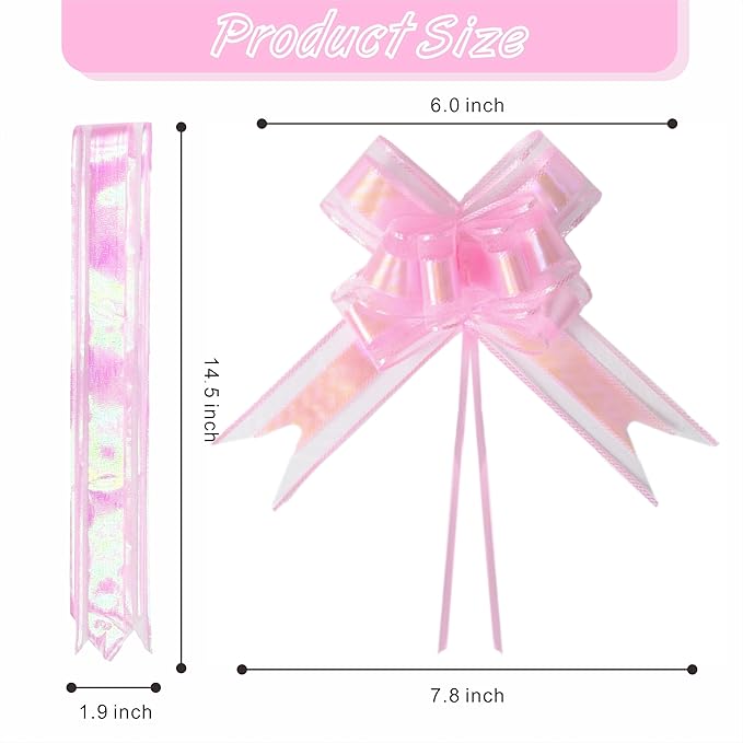 24PCS Blush Pink Pull Bows for Gift Wrapping, 6" Large Pre-Tied Decorative Bows for Christmas, Wedding, Birthday, Party Decorations, Reusable Instant Floral Decors for Gifts,Bouquets,Baskets