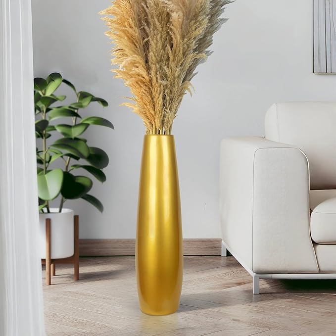 Gold Ceramic Tall Floor Vase,24 Inch Large Modern Flower Vases for Home Décor,Wicker Big Floor Vases Decorations for Farmhouse, Living Room,Bedroom,Standing Plastic Vase Decorative Tall