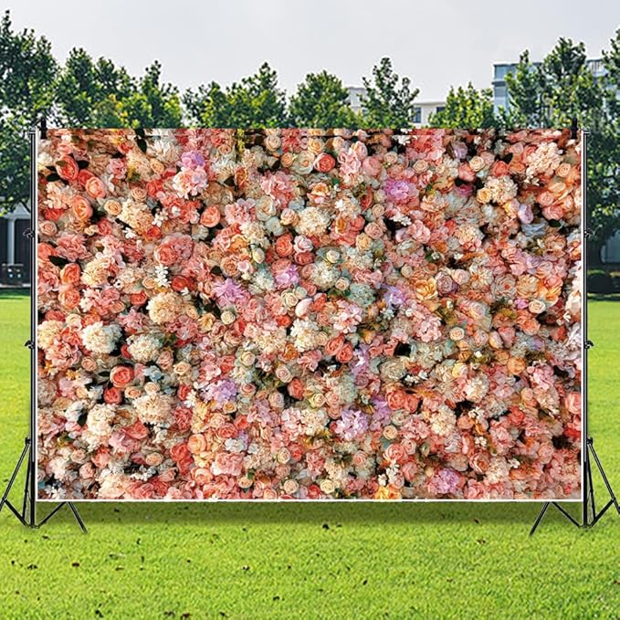Leowefowa Floral Wall Photography Backdrop 5x3ft Colorful Rose Flower Romantic Wedding Background for Lover Spring Pink White Rose Petal Engagement Party Banner Decor Photo Supplies Prop