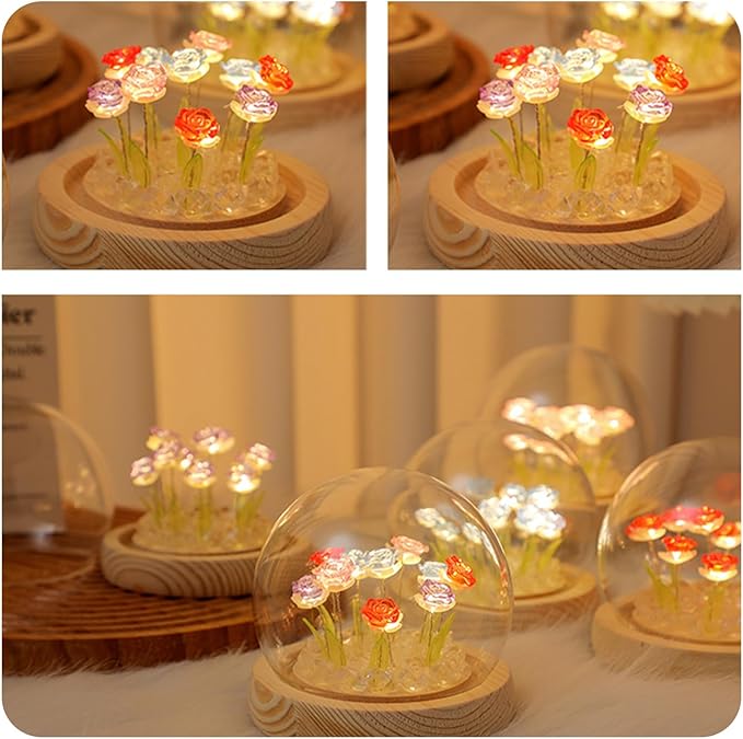 Rose in A Glass Dome Night Light - Valentines Day Gifts for Her, Birthday Gifts for Women, Battery-Powered