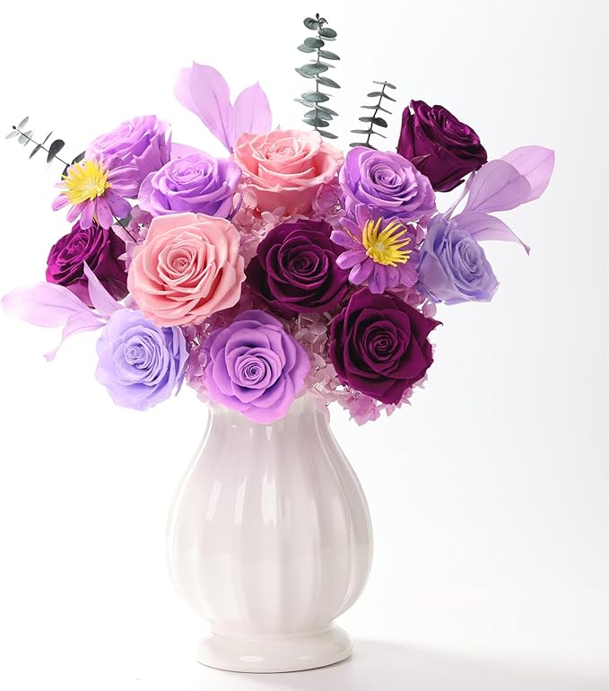 Flowers for Delivery Birthday Flowers Gift for Her,Preserved Flowers Bouquet 12 Roses Mixed Bouquet,Rose Gifts for Women Mom Grandma(Mixed 12 Lilac Roses)