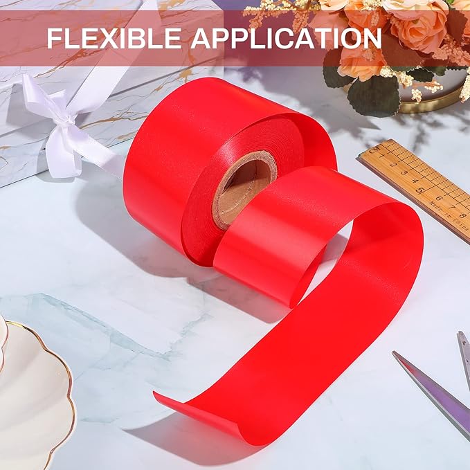 Syhood Outdoor Leaf Ribbon Floral Satin Ribbon for Crafts Aspidistra Waterproof Holiday Outdoor Decoration(2 Inch X 50 Yards,Red)