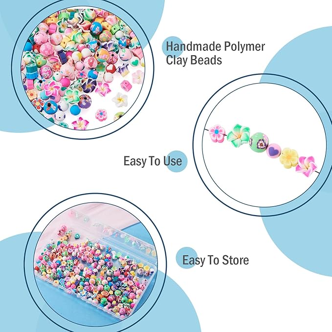 FASHEWELRY 200Pcs Flower Handmade Polymer Clay Beads Bulk Assorted Bracelet Making kit Flower Beads Floral Bead Charms for Bracelets Necklaces DIY Jewelry Making Crafts