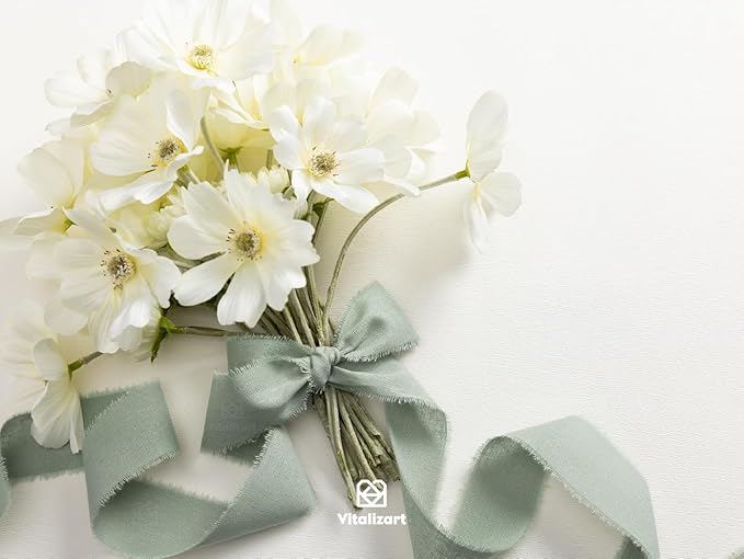Vitalizart Dusty Sage Ribbon 1-1/2" x 15 Yd 100% Cotton Handmade Frayed Fringe Fabric Green Ribbons for Gift Wrapping Wedding Invites Bridal Shower Bouquets Christmas Decorations