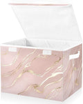 Collapsible Storage Bins with Lids, Rose Gold Pink Marble Storage Boxes for Organizing