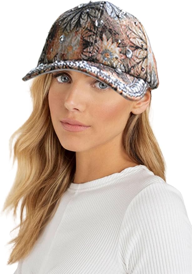 Bling Baseball Caps for Women, Rhinestone Summer Flower Baseball Hat, Adjustable Spring Fall Denim Sequin Jean Hat