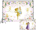 Renaiss 9x6ft Floral Fairy Backdrop Pink Gold Flower Butterflies Golden Glitter Princess Fairy Birthday Party Photography Background for Girl Baby Shower Decor Photo Studio Props