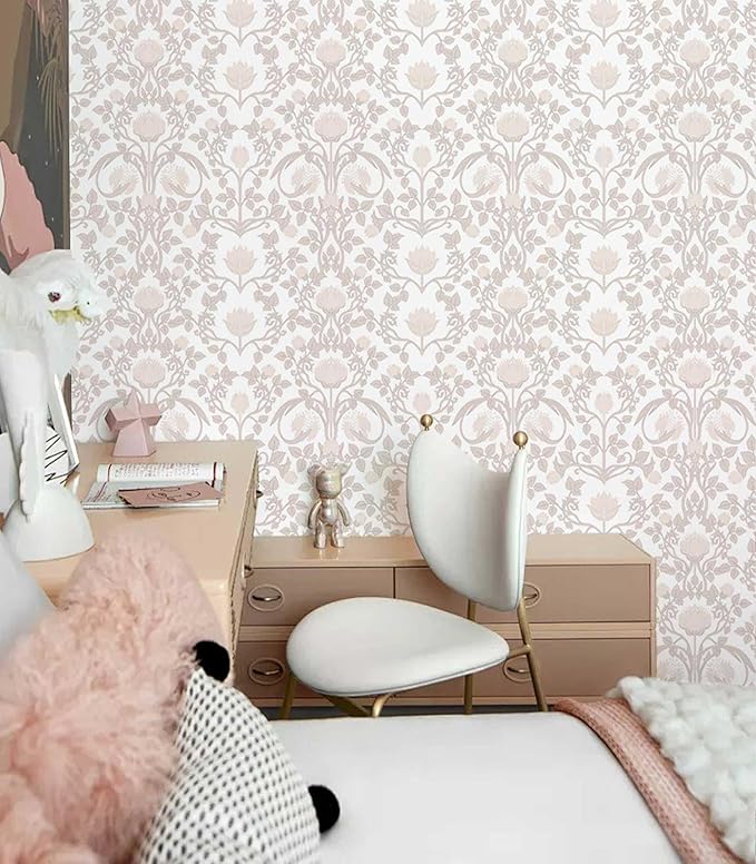 17.3"×78.7" Pink Peel and Stick Wallpaper, Floral Wallpaper for Bedroom Bathroom Self Adhesive Removable