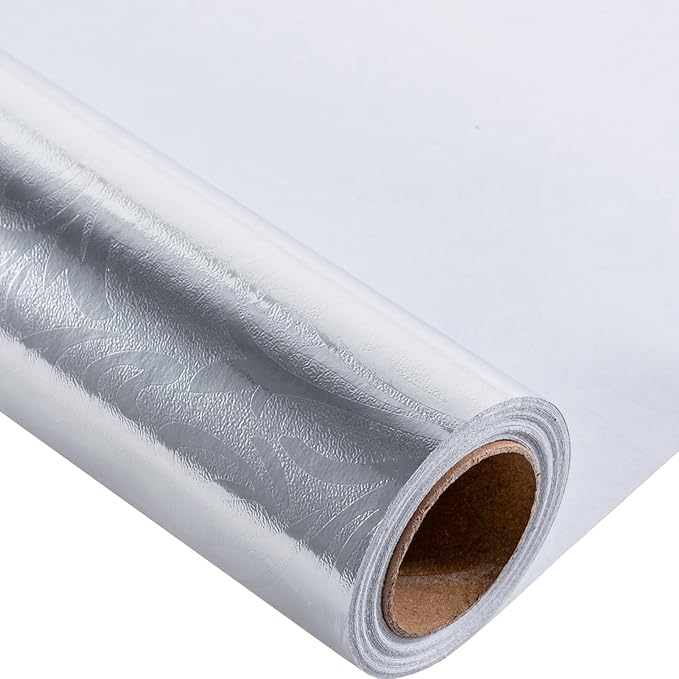 LeZakaa 3D Embossed Floral Foil Gift Wrapping Paper, Vintage Flower Metallic Foil for Birthday Christmas Party Holiday Gift Wrap, for DIY Crafts Scrapbook, Mini Roll 17 inch x 32.8 Ft(Silver)