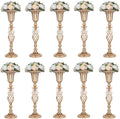 Pack of 10 Wedding Floral Crystal Flower Centerpiece Vases for Reception Centerpieces Party Event, 23.2 inches Versatile Flower Arrangement & Candle Holder Stand