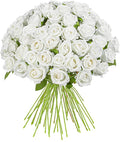 Fake Plants Roses Flowers Plastic Flowers Spring Decorations for Home Gifts for Gf Roses Artificial Flowers for Vase Fake Flowers Home Decor 19.6”(50PCS White)