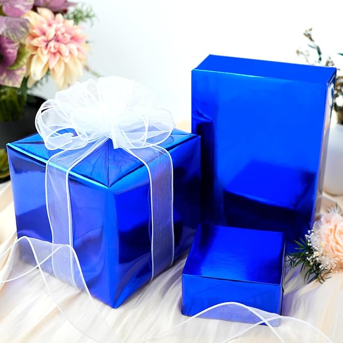 LaRibbons Blue Metallic Wrapping Paper, 30 Inch X 33 Feet (82.5sq.ft) Solid Color Paper Roll, Gift Wrapping Paper Rolls for Wedding, Birthday, Christmas, Baby Shower