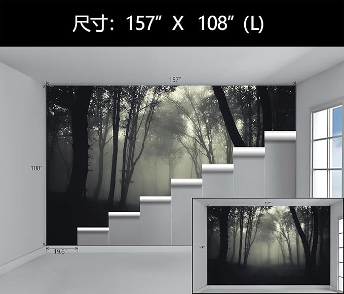 WFBHUA-Dark Forest Wallpaper Peel and Stick Foggy Woods Landscape Self Adhesive Wall Mural for Living Room Bedroom 157“x108