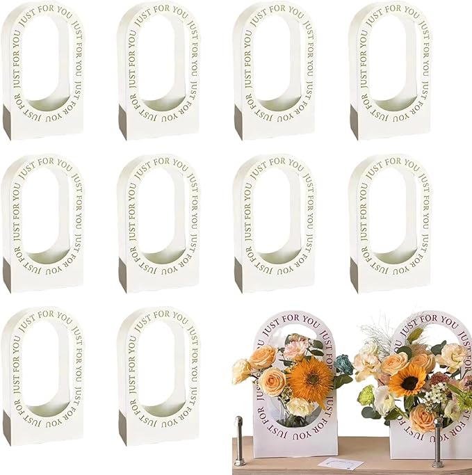 QCdeSoulBLV 10PCS Flower Boxes for Arrangements 8.7x4.7x15 Inch Handheld Hollow Minimalist Packaging Flower Bags for Wedding Decoration Gifts Birthday Party