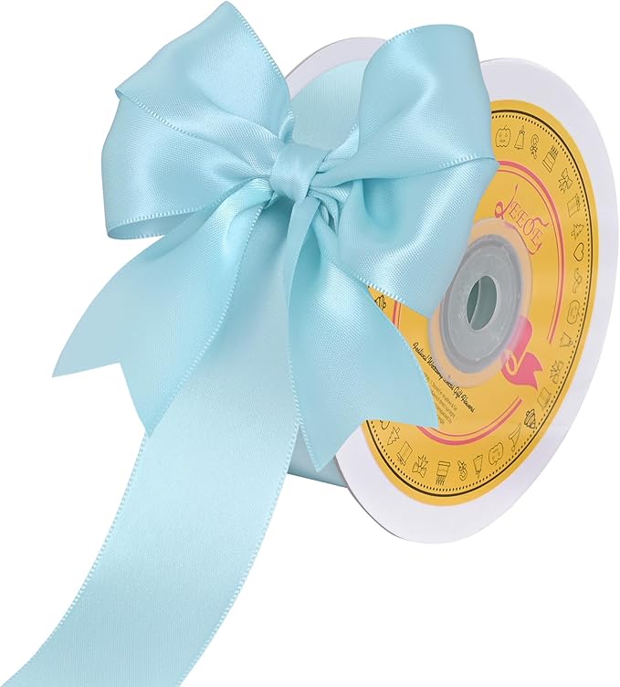 Double Face Light Blue Satin Ribbon 1-1/2 inch X 25 Yards Polyester Light Blue Ribbon for Gift Wrapping Very Suitable for Weddings Party Hair Bow Invitation Decorations and More