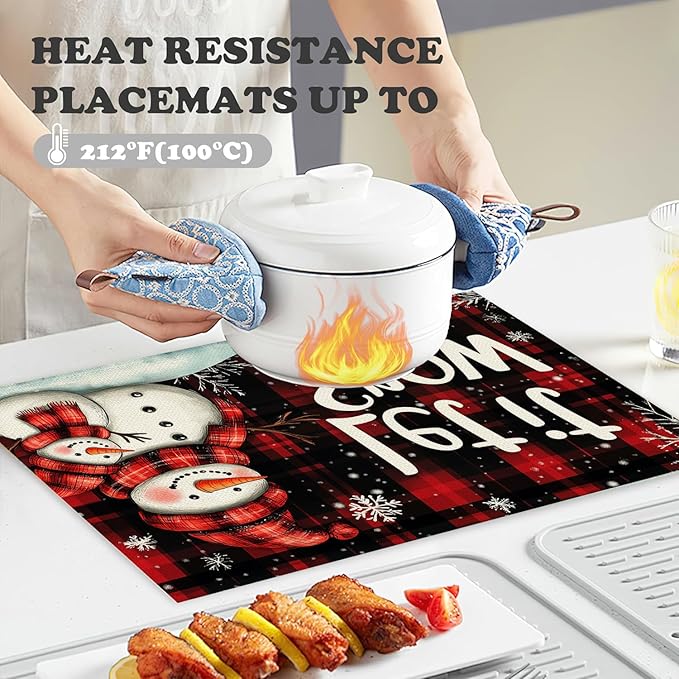 Christmas Snowman Placemats Set of 4 Let It Snow Table Mats Linen Place Mats for Dining Kitchen Country Camp Farmhouse Decor 12x18 Inch