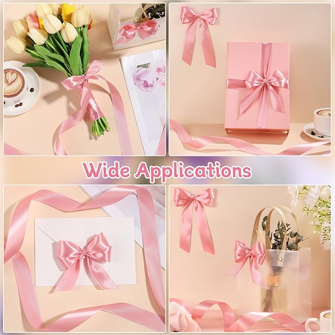 Pink Ribbon 1 Inch 50 Yards Pink Bows Satin Ribbon for Leis Hair Garland Crafts Garden Decor Baby Shower Wedding Christmas Gift Wrapping Decorations