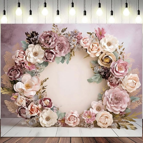 10x6.5ft Wedding Backdrop Purple Pink Floral Theme Photography Background White Flower Garland Green Leaves Bridal Shower Banner Decorations Girls Birthday Party Baby Portrait Photo Booth Prop
