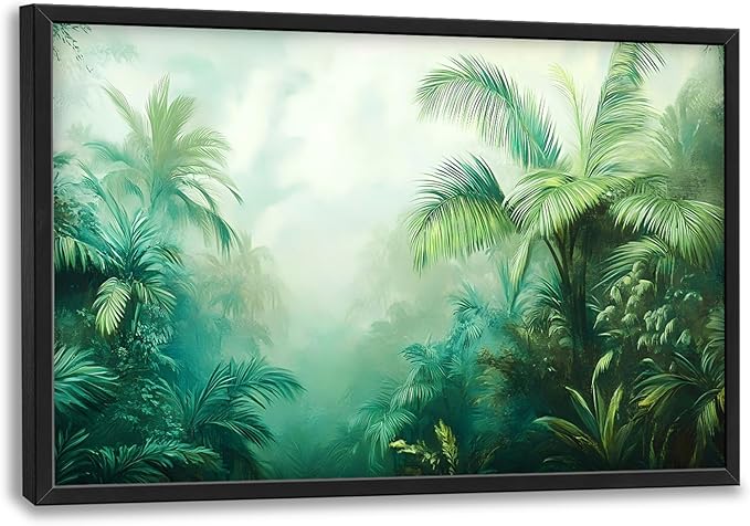 Tropical Jungle Large Decor Wall Art Forests Landscape Framed Pictures for Living Room, Nature Scenery Oversized Canvas Print Painting Modern Extra Large Framed Artwork for Bedroom Office 36"x24"