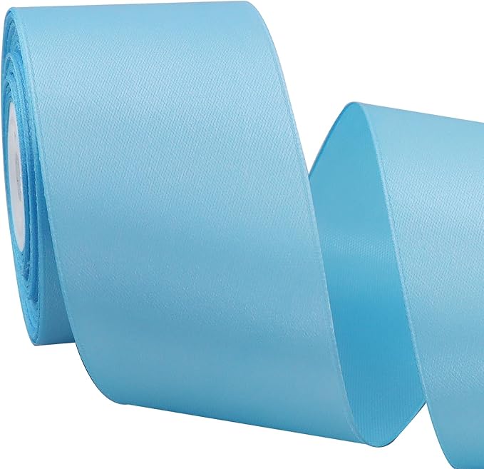 TONIFUL 2 in x 25 Yds Wide Light Baby Blue Satin Ribbon Solid Fabric Ribbons Roll for Crafts Chair Sash Valentine's Day Gift Wrapping Invitation Cards Floral Hair Bows Sewing Party Wedding Decoration