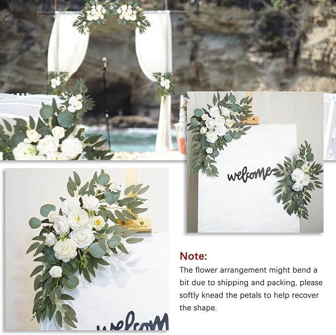 White Wedding Arch Flowers, Faux Flower Swag Set of 2, White Floral Swag for Wedding Arch Welcome Signs, Reception Ceremony Signs Decor