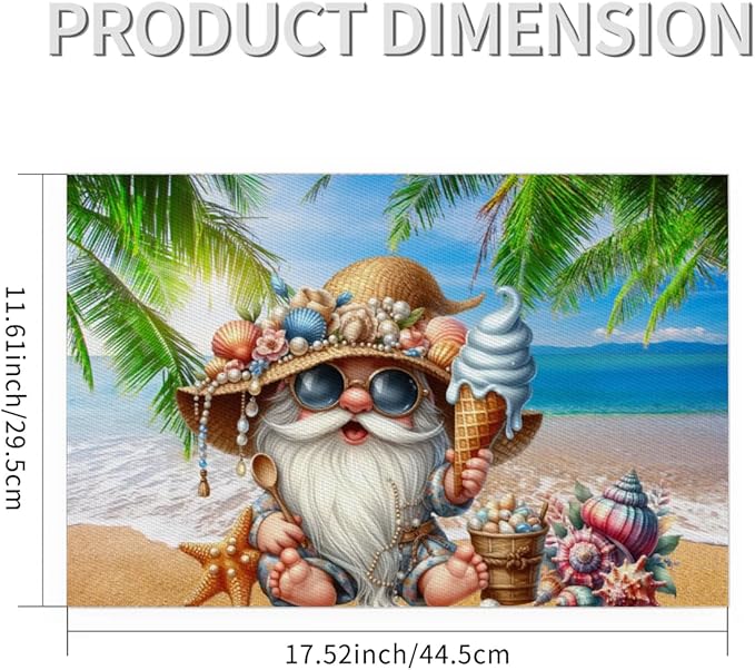 PVC Placemats Set of 4 Summer Gnomes Cute Wipeable Table Mats Washable Heat Resistant Non Slip Vinyl Dining Table Mat for Kithen Indoor Outdoor Patio Farmhouse Place Mats Decorative