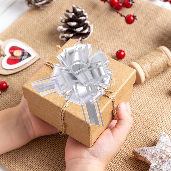 40 Pieces 6 Inches and 3 Inches Pull Bow Wrapping Pull Bow Ribbon Pull Bows for Wedding Baskets,Large Bows for Presents. (Silver)