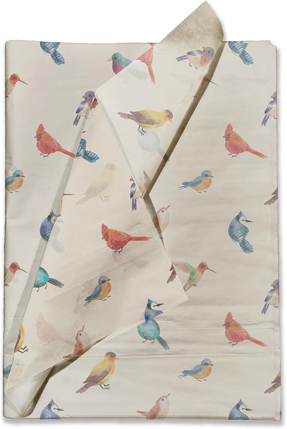 Pro Supply Global Birds Printed Tissue Paper for Gift Bags or Boxes and Wrapping - Bulk Decorative Art Tissue Paper for Packaging and Gifting | 24 Sheets 20" x 30"