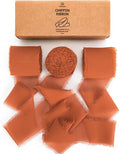 Vitalizart Terracotta Handmade Chiffon Silk Ribbon Fringe 3 Rolls 1.5" x 21 Yd Frayed Edges Ribbons for Wedding Invitations Bridal Bouquets Gifts Wrapping Crafts Holiday Decor