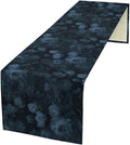 Gothic Flower Table Runner, Dark Navy Blue Flower Rose Vintage Garden Flowers Herbs Print Print Table Cover for Home Holiday Party Indoor Outdoor Decor, 13x108inch