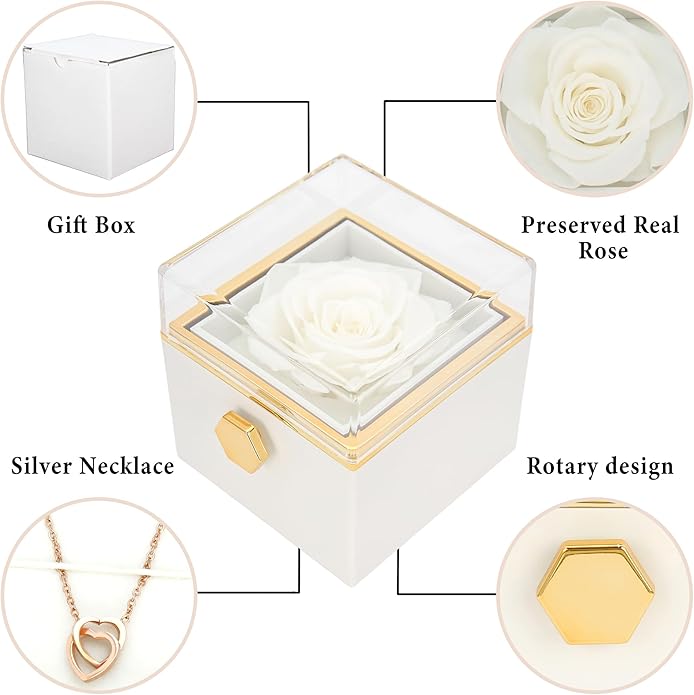 ‌TINGKU Eternal Real Rose Gift Box for Women, Preserved Rose with Customized Name Engraved Heart Necklace, Personalized Romantic Gift for Wife, Girlfriend, Mom, Mother's Day Love Keepsake
