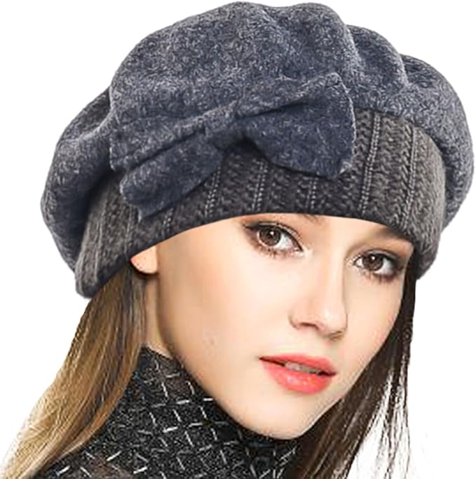 VECRY Lady French Beret 100% Wool Beret Floral Dress Beanie Winter Hat