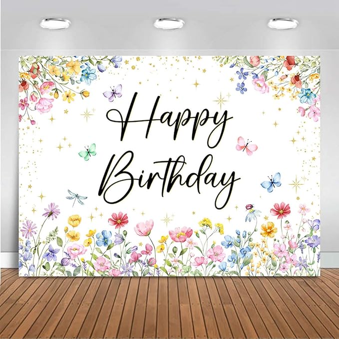Mocsicka Wildflower Birthday Backdrop Decorations Girls Spring Garden Floral Photo Background Butterfly Wildflower Birthday Party Decorations