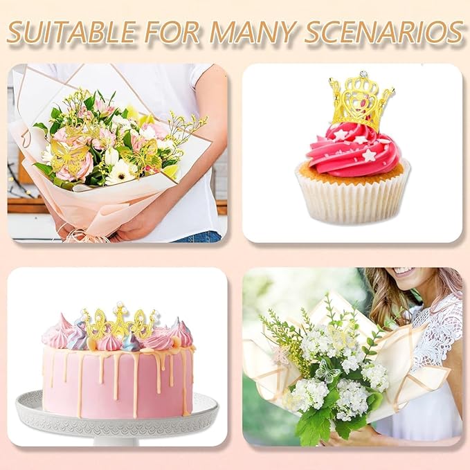 Majreey Floral Wrapping Paper Kit, 80Sheet Waterproof Floral Paper, 3Rolls Ribbon for Flower Bouquet, 2Rolls Transparent Tape,100Pcs Flower Pins, 48Pcs 3D Butterflies, 9Pcs Crowns for Florist Wrapping