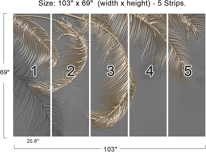 Wall Mural - 3D Wallpaper Decoration, Grey Palm Leaf, 103" x 69" (Not Self-Adhesive)