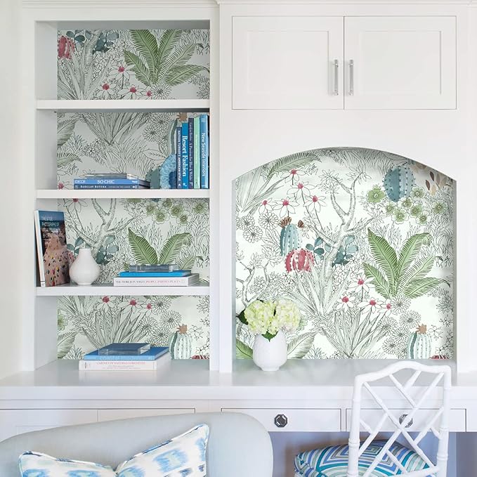 Erfoni 17.7x236.2inch Floral Peel and Stick Wallpaper - Flower Vintage Green Leaf Contact Paper - Self Adhesive DIY Removable Wall Covering for Home