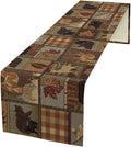 Rustic Bear Table Runner, Vintage Cottage Country Style Pine Tree Elk Wildlife Dinner Runner for Home Kitchen Dining Table Decoration 13"x108"