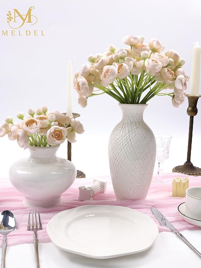Meldel 32Pcs Ranunculus Artificial Flower, Faux Light Champagne Ranunculus Flowers for DIY Bouquet, Bulk Fake Peony Wedding Filler Flowers for Centerpieces Arrangements Bridal Shower Decorations