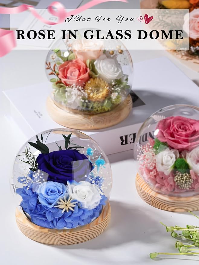 FIACO Preserved Rose Birthday Gift for Women Forever Fresh Flowers for Prime Delivery Gift for Mom Grandma Wife Valentines Mothers Day Christmas Anniversary Eternal Roses in Glass Dome