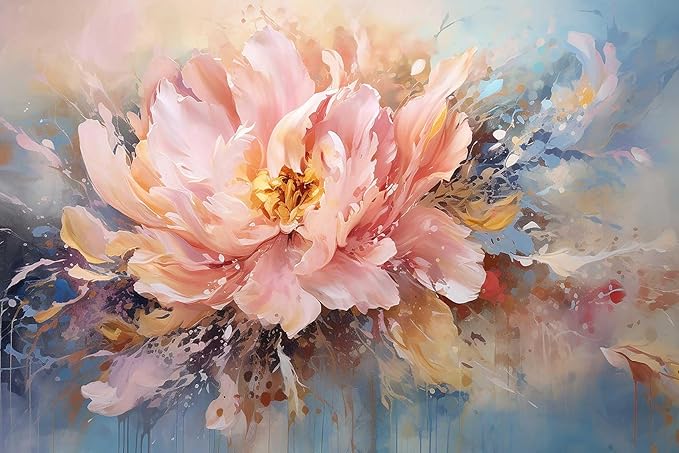 Pink Peony Background Oil Painting Floral Texture Mural, Modern Wallpaper, Large Wall Background Painting(Non-self-Adhesive)