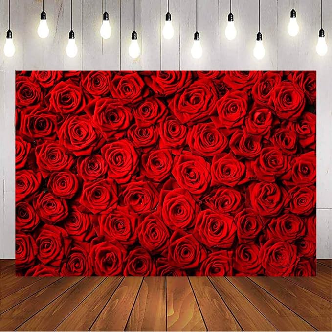 Avezano Valentine's Day Backdrop Rose Flower Wall Photo Background Red Rose Wedding Bridal Shower Photography Backdrop Mother's Day Birthday Party Dessert Table Banner (5x3ft)
