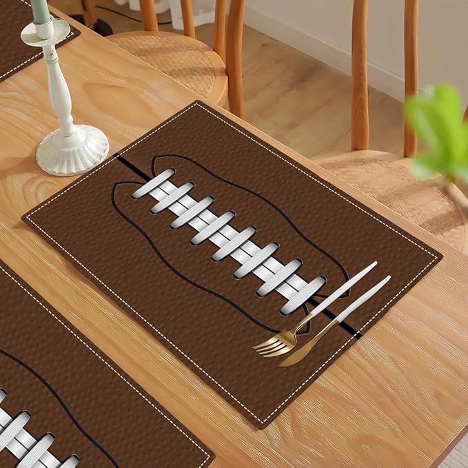Football Placemats Set of 4, American Sports Double-Sided Table Mats for Home Party Indoor 4 PCS 12x18 Inch