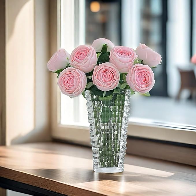 5Pcs Realistic Touch Artificial Roses - Moisturizing Faux Roses for Home Decor, Weddings, Parties, Gifting, Gardening & Floral Arrangements (Pink)