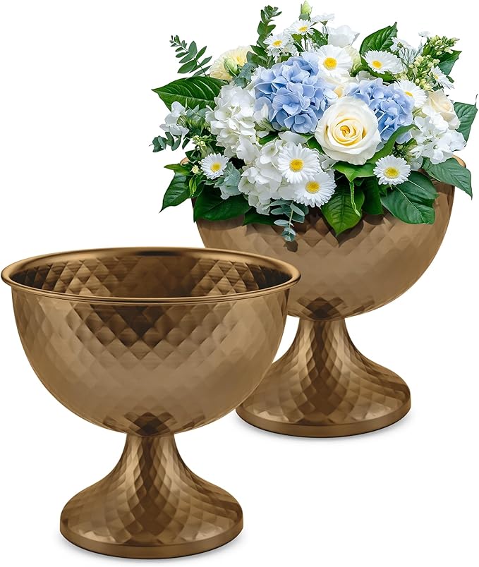 2 Pcs Distressed Gold Metal Compote Bowl Centerpieces for Tables,Urn Vases for Vintage Wedding Centerpieces,Elegant Compote Vases,Pedistal Vase for Christmas Anniversary Party (Wine Copper)